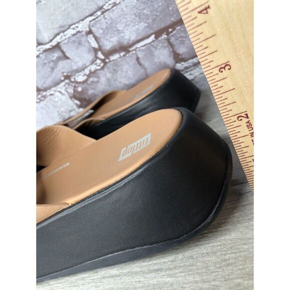 Fitflop F-Mode Brown Leather Flatform Cross Strap Slides Women’s Sz 10M US/42EU - Picture 14 of 16